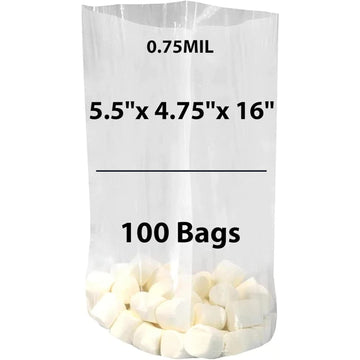 LDPE 5.5"X4.75"X16" 0.75 Mil Clear Gusseted Poly Bags 100 Bags